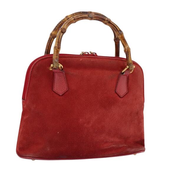 GUCCI Bamboo Hand Bag Suede Red 000 12740290 - Picture 1 of 13